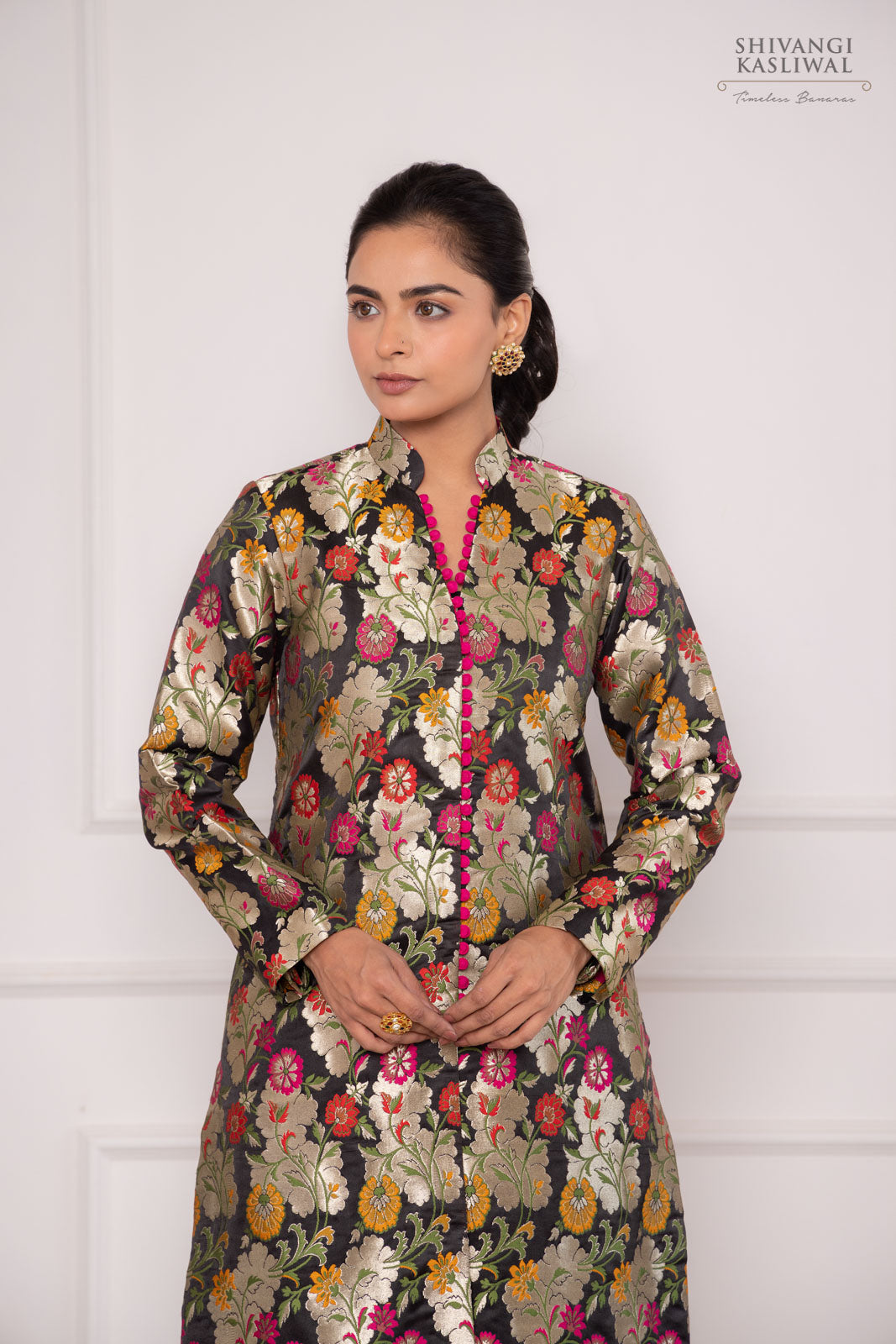 Black Banarasi Kinkhab Long Jacket with Pant