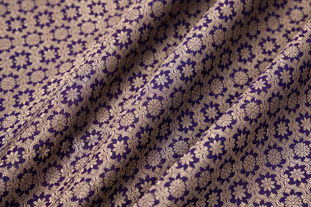 Navy Blue Handwoven Banarasi Brocade Fabric