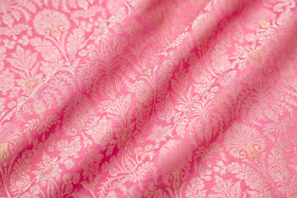 Pink Handwoven Banarasi Brocade Fabric