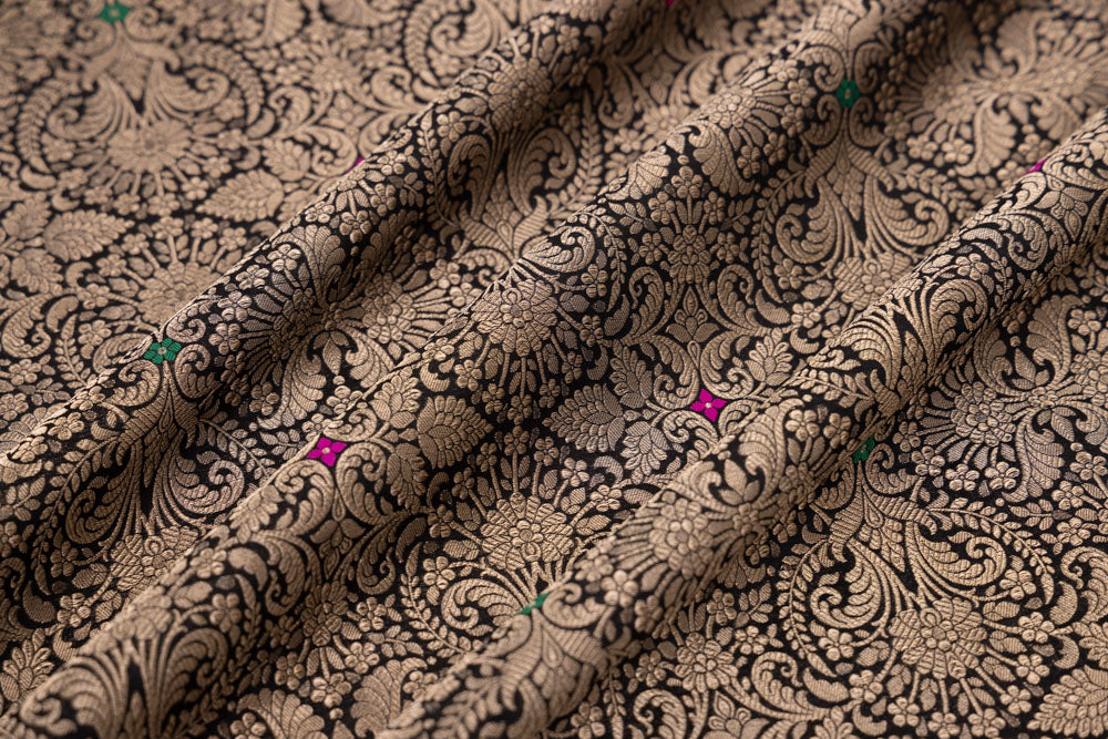 Black Handwoven Banarasi Brocade Fabric