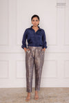 Navy Blue Silk Shirt with Banarasi Brocade Pant