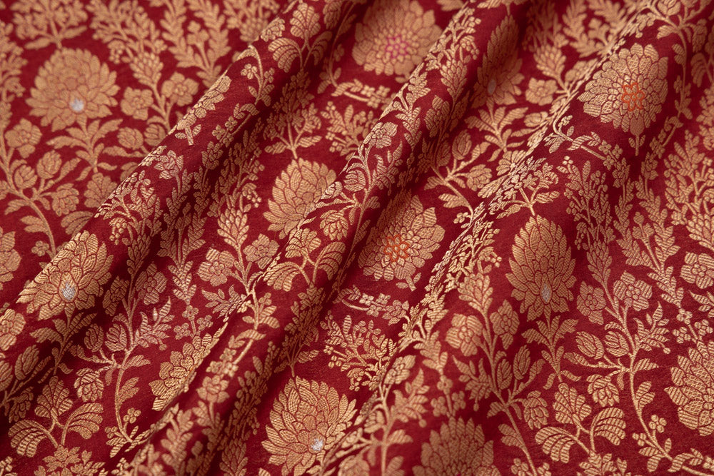 Maroon Handwoven Banarasi Brocade Fabric