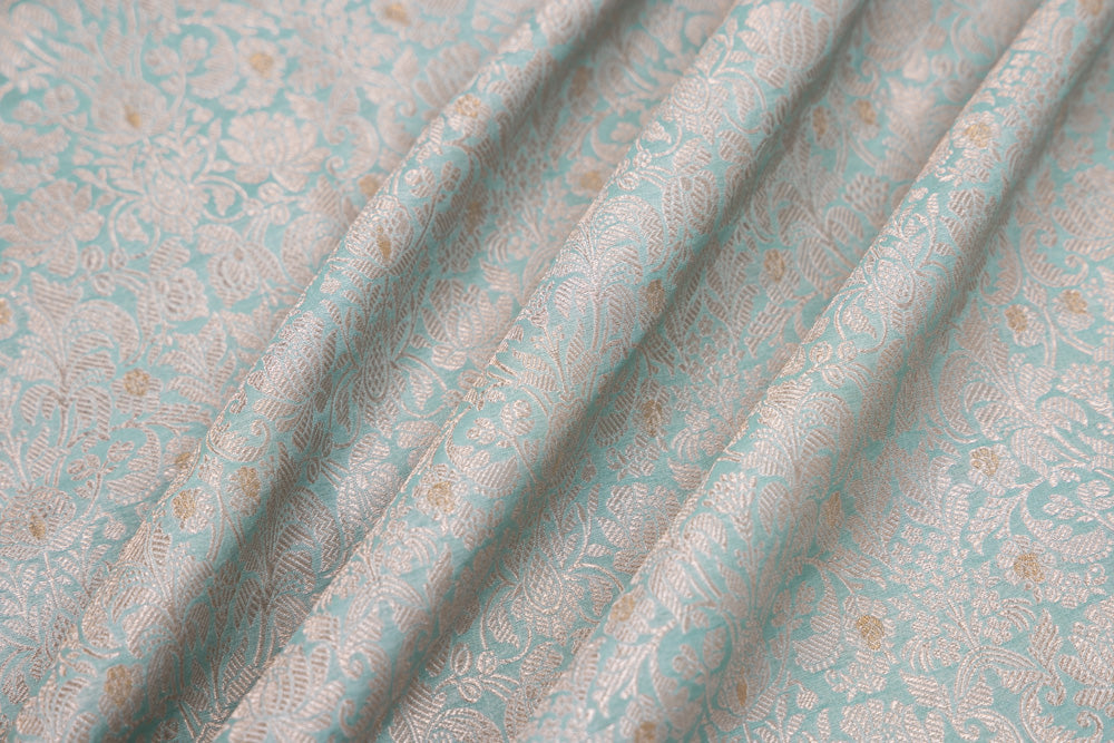 Powder Blue Handwoven Banarasi Brocade Fabric