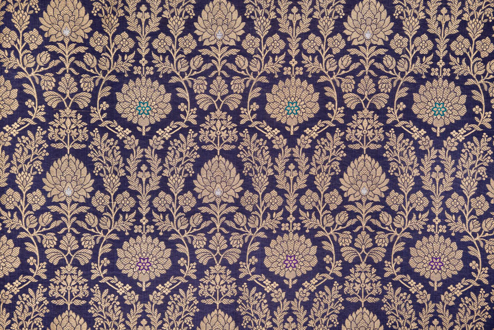 Navy Blue Handwoven Banarasi Brocade Fabric