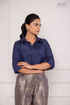 Navy Blue Silk Shirt with Banarasi Brocade Pant