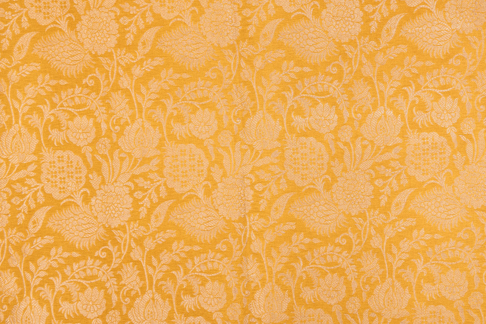 Yellow Handwoven Banarasi Brocade Fabric