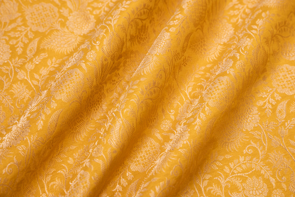 Yellow Handwoven Banarasi Brocade Fabric