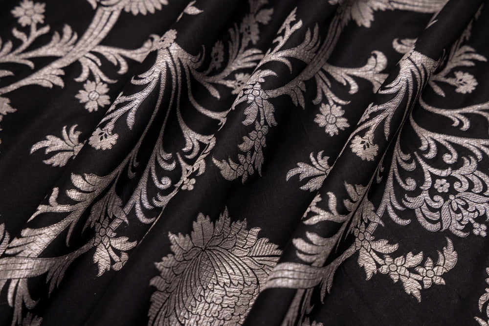 Black Handwoven Banarasi Silk Fabric