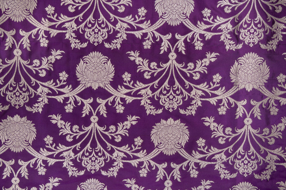 Purple Handwoven Banarasi Silk Fabric