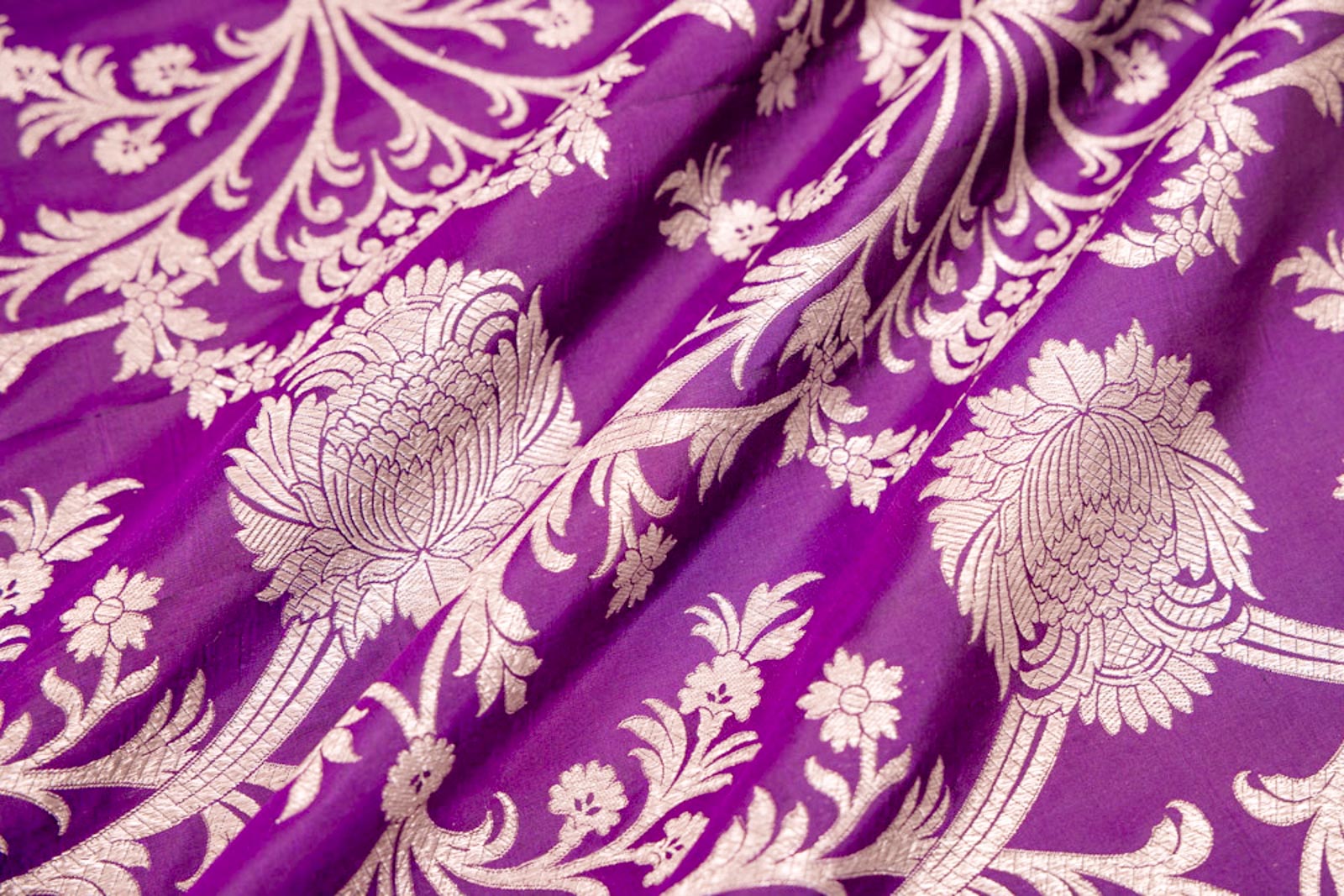 Magenta Pink Handwoven Banarasi Silk Fabric