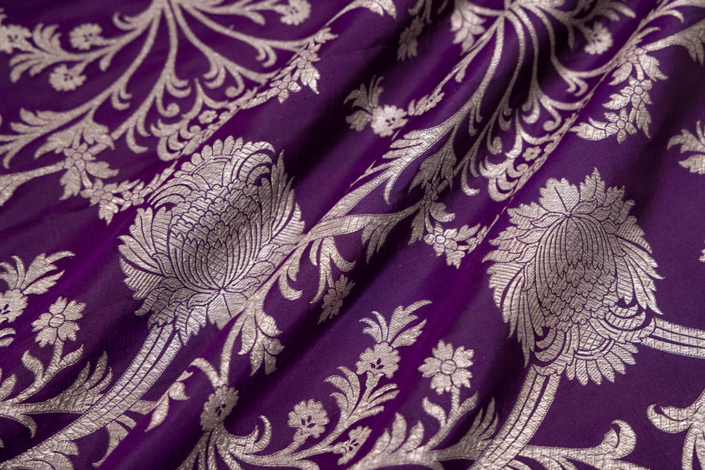 Purple Handwoven Banarasi Silk Fabric