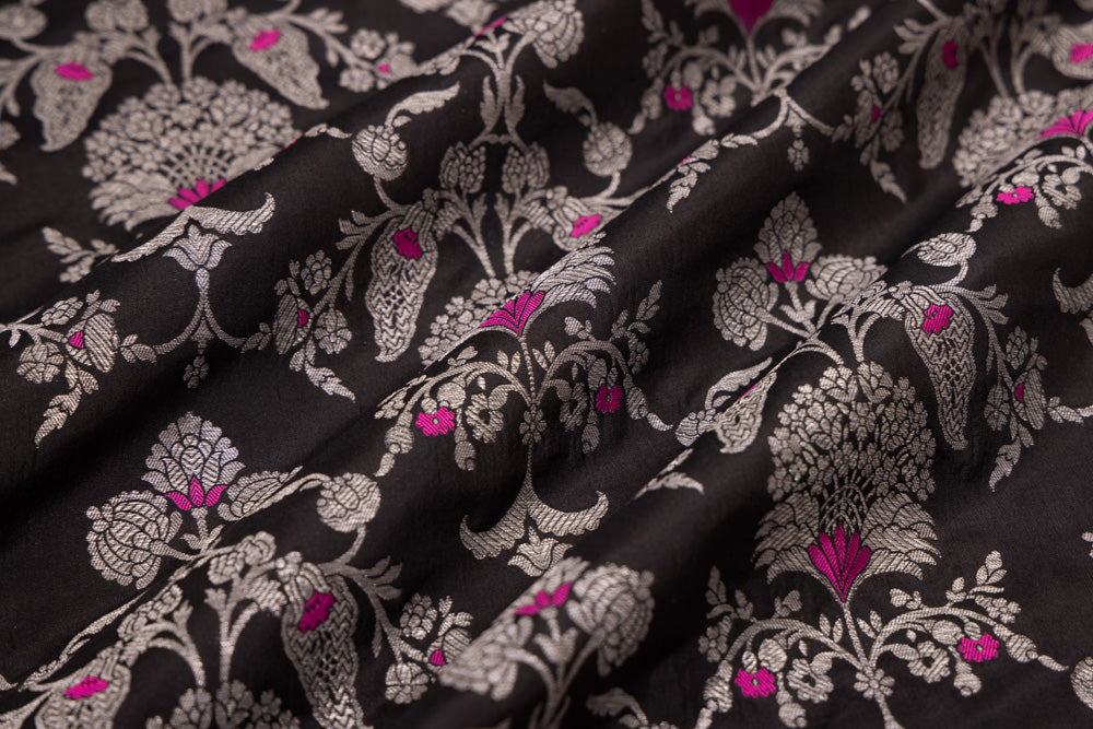 Black Handwoven Banarasi Silk Fabric