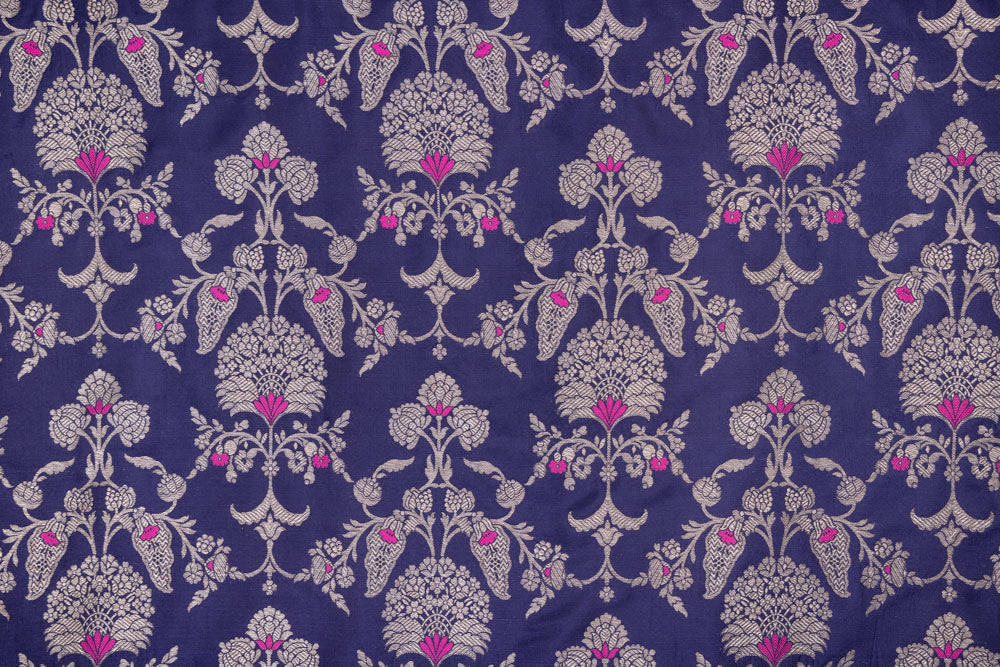 Navy Blue Handwoven Banarasi Silk Fabric