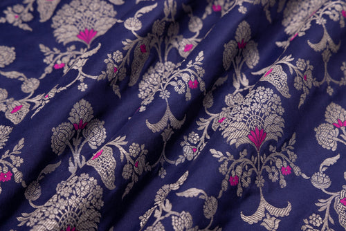 Navy Blue Handwoven Banarasi Silk Fabric