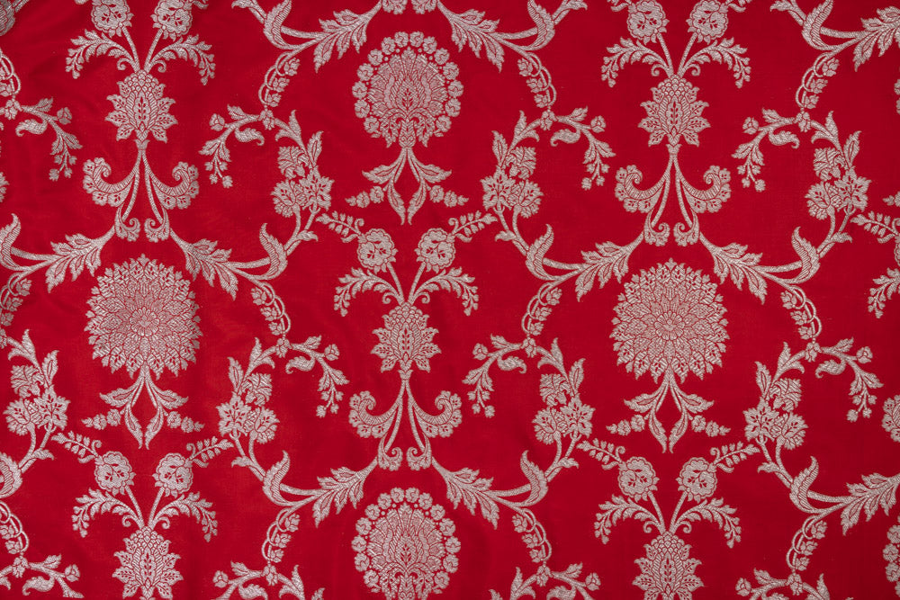 Red Handwoven Banarasi Silk Fabric
