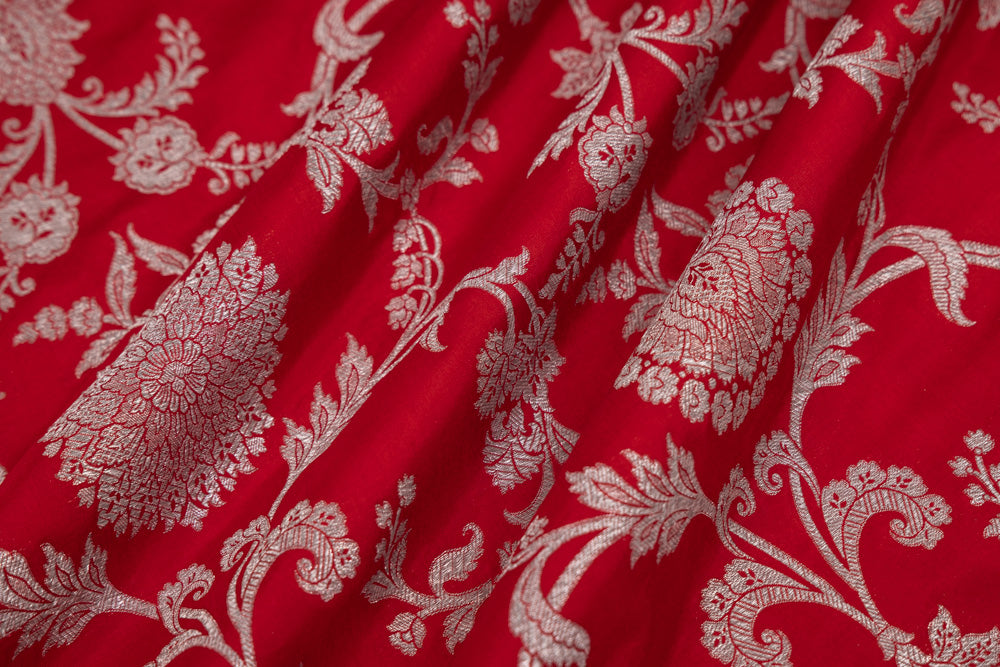 Red Handwoven Banarasi Silk Fabric