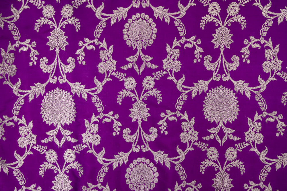 Magenta Purple Handwoven Banarasi Silk Fabric