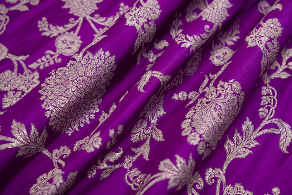 Magenta Purple Handwoven Banarasi Silk Fabric