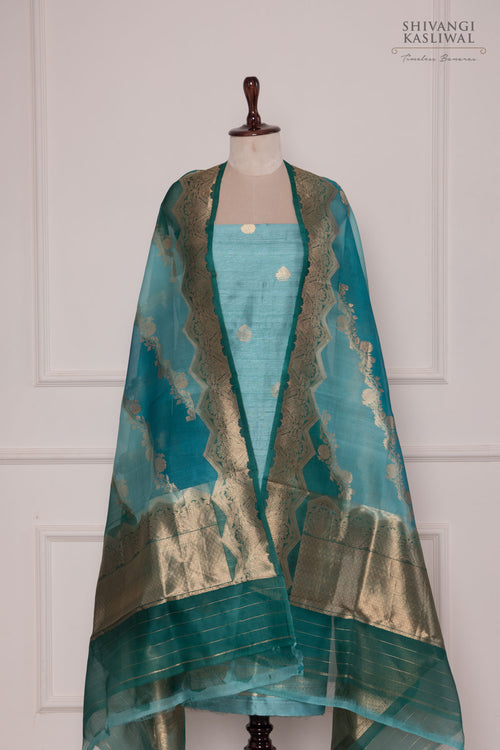Blue Handwoven Banarasi Raw Silk Suit Piece