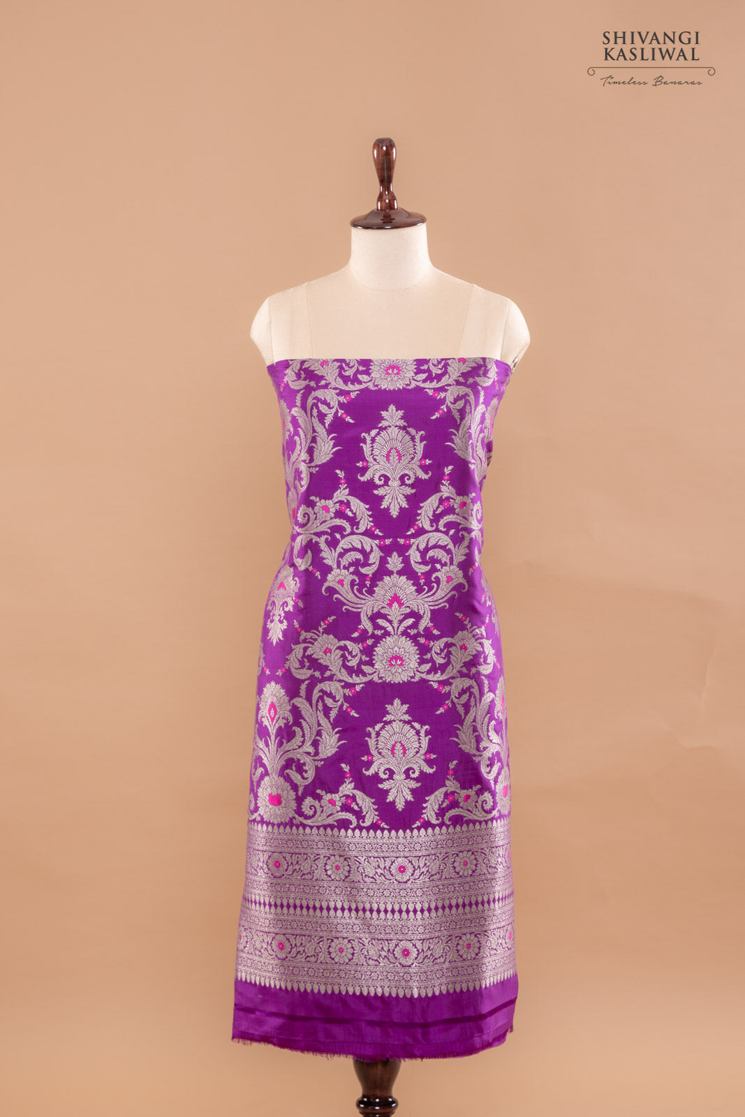 Magenta Pink Handwoven Banarasi Silk Suit Piece