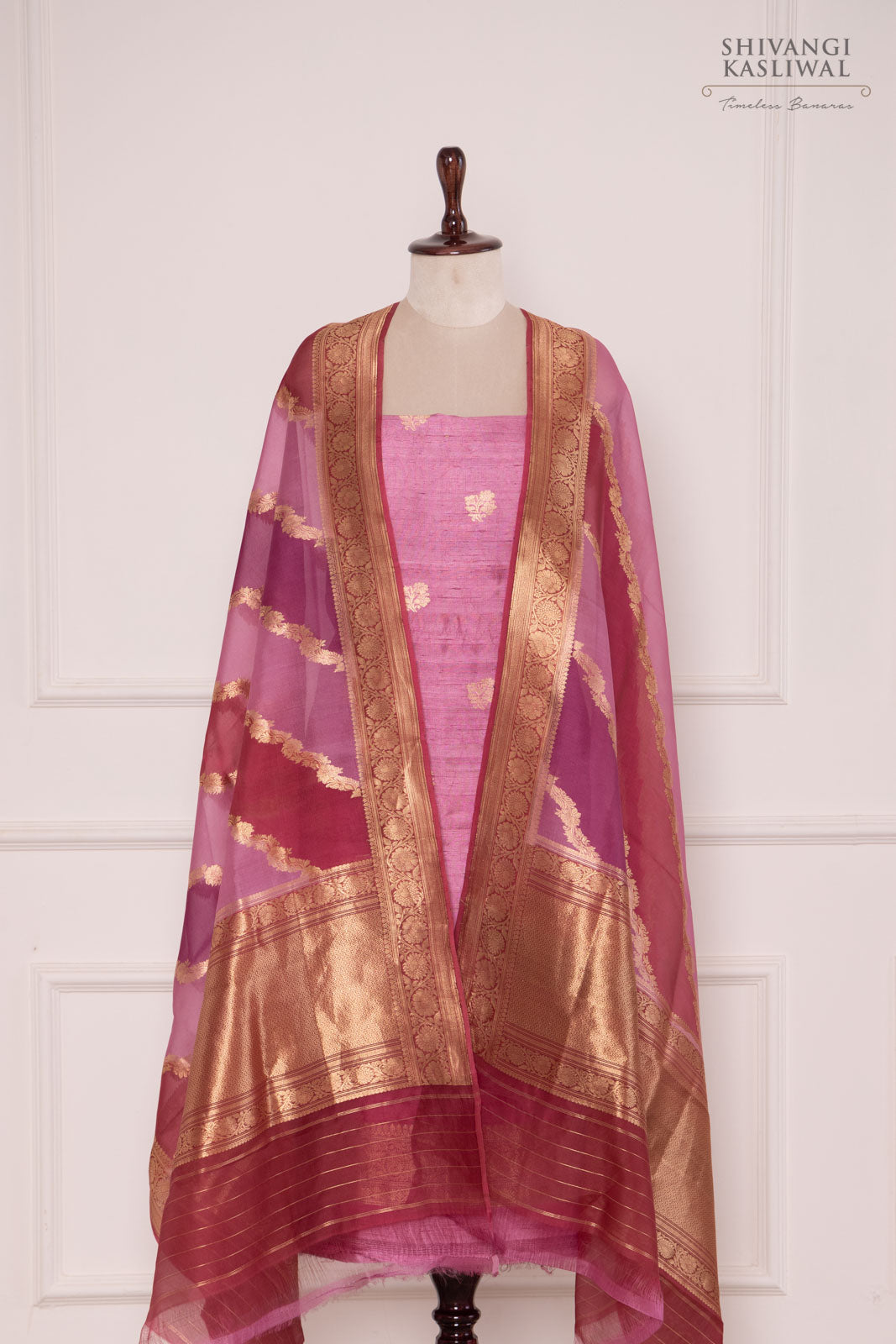 Onion Pink Handwoven Banarasi Raw Silk Suit Piece