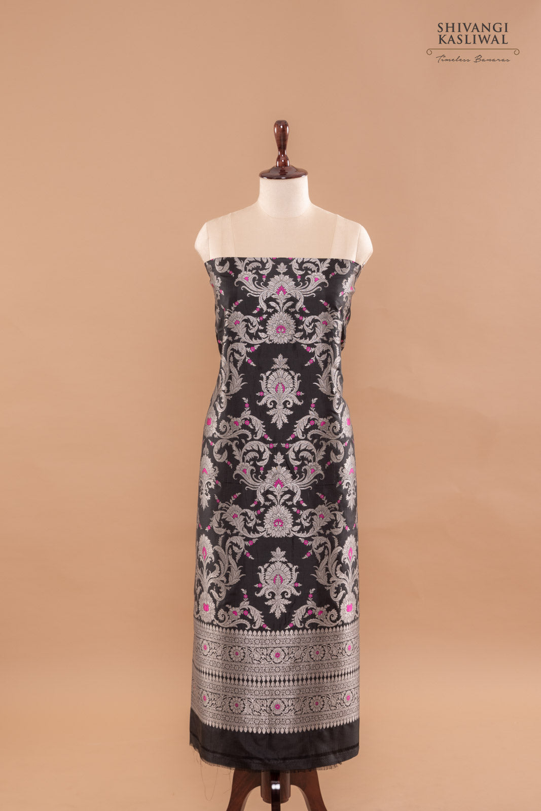 Black Handwoven Banarasi Silk Suit Piece