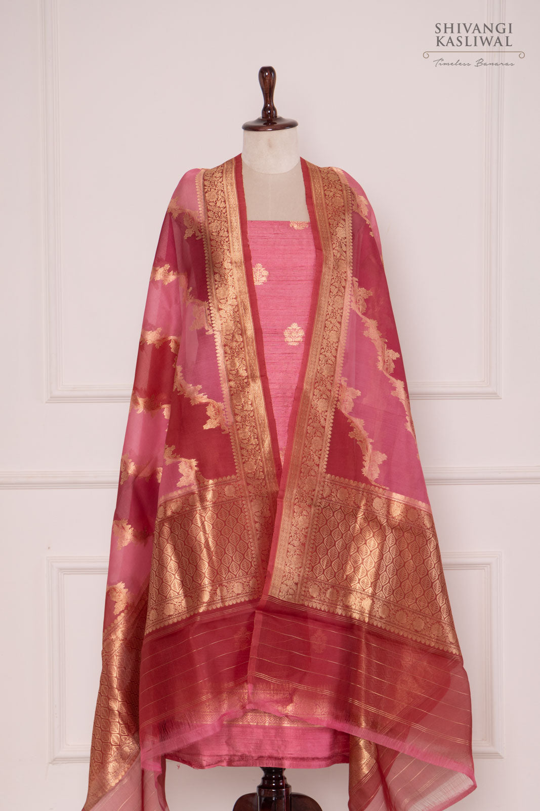 Pink Handwoven Banarasi Raw Silk Suit Piece
