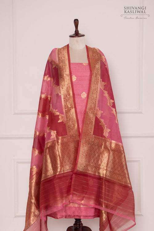 Pink Handwoven Banarasi Raw Silk Suit Piece