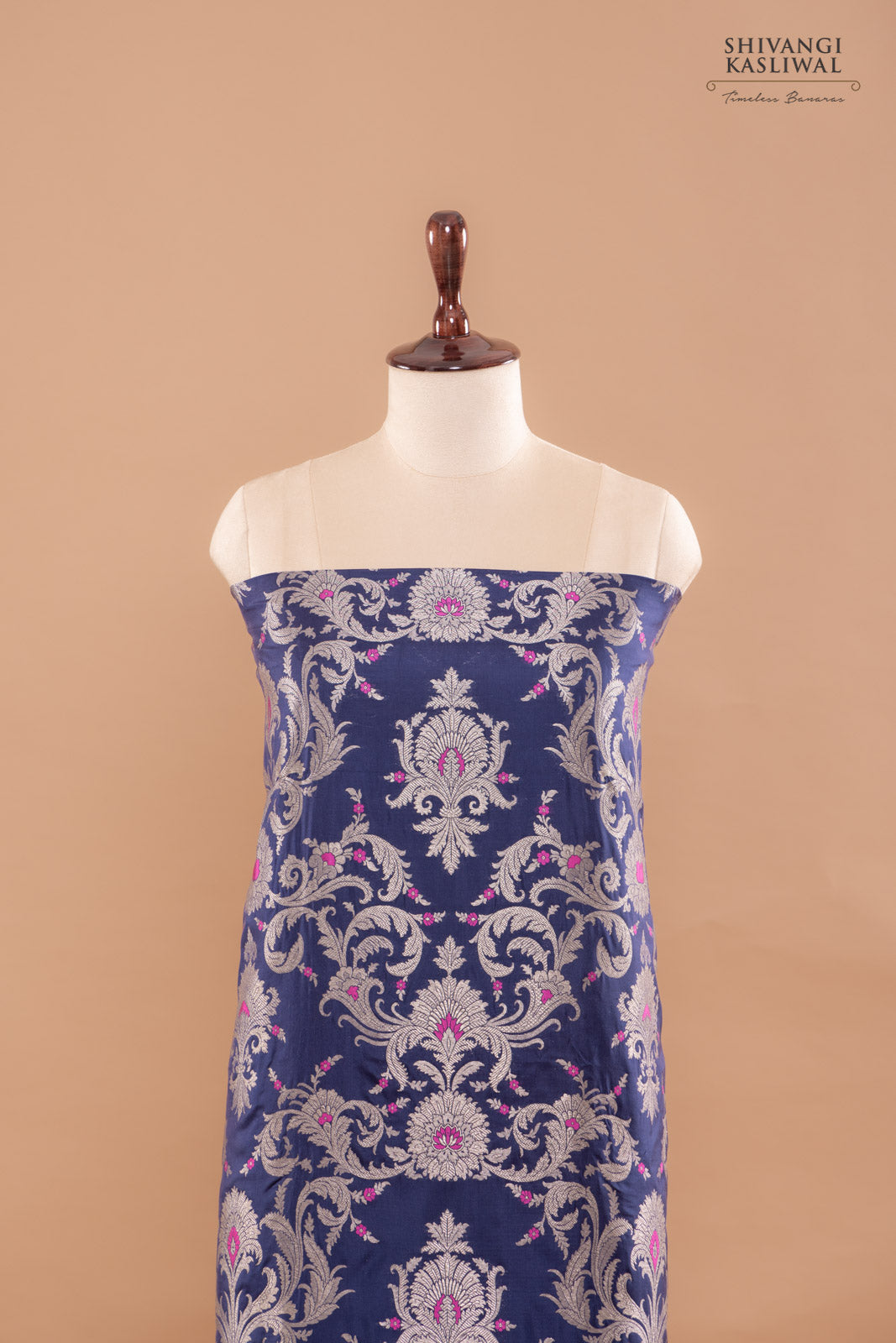 Navy Blue Handwoven Banarasi Silk Suit Piece