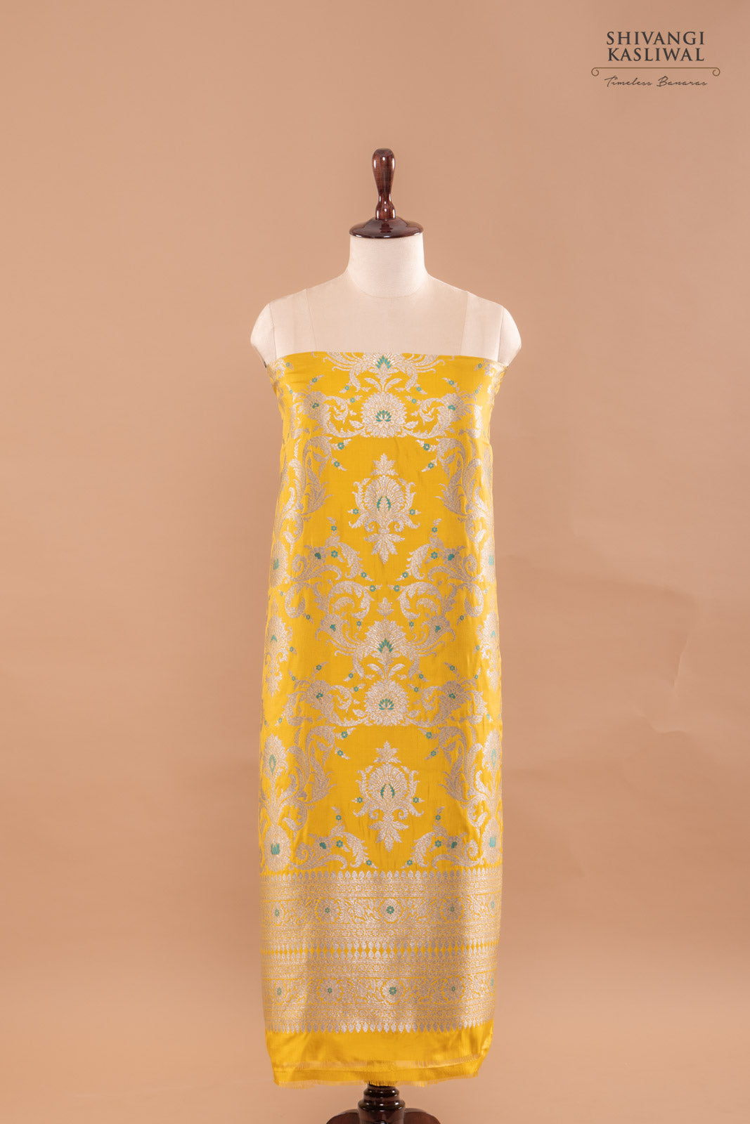 Mustard Yellow Handwoven Banarasi Silk Suit Piece