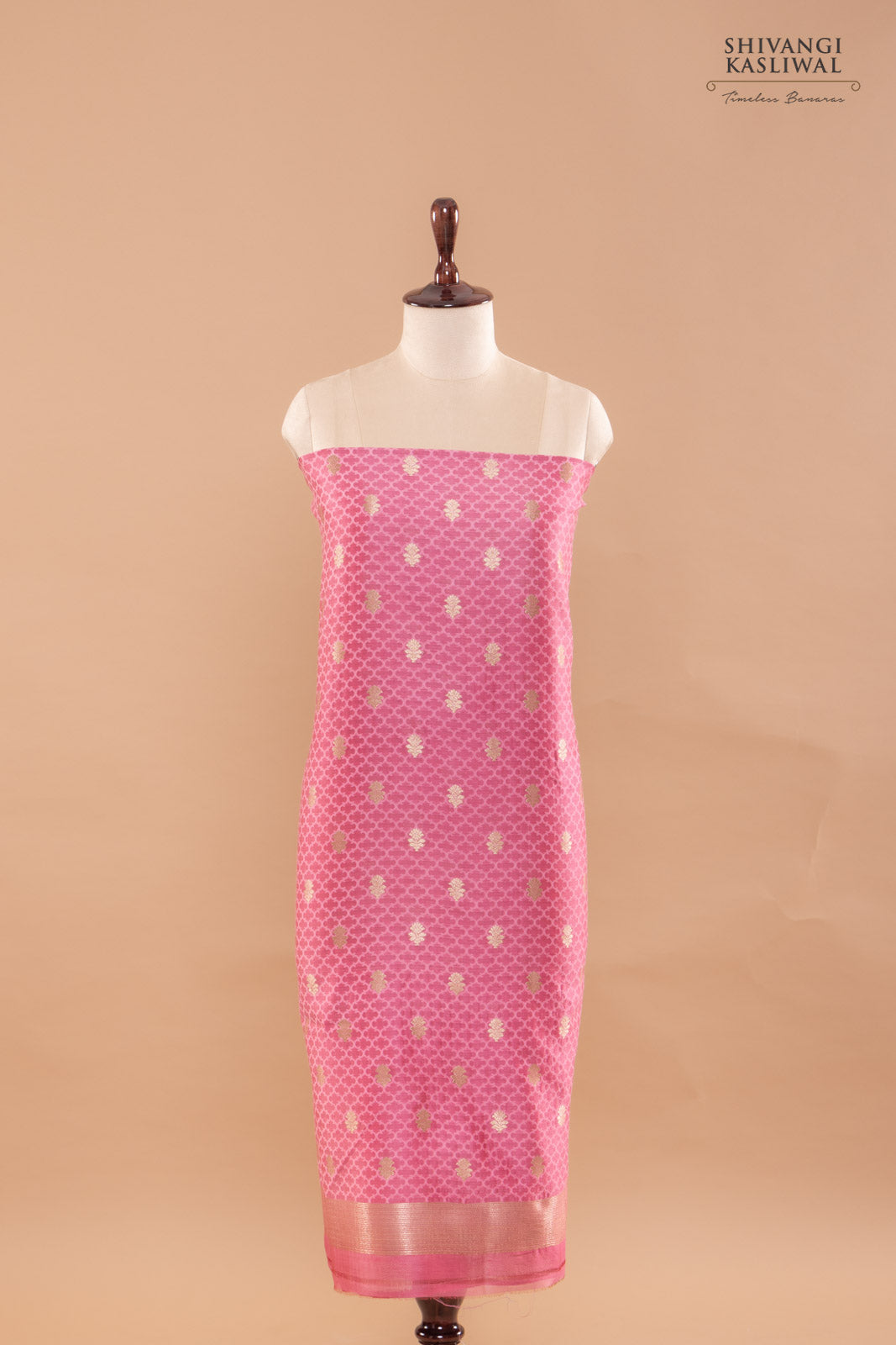 Pink Handwoven Banarasi Chanderi Suit Piece