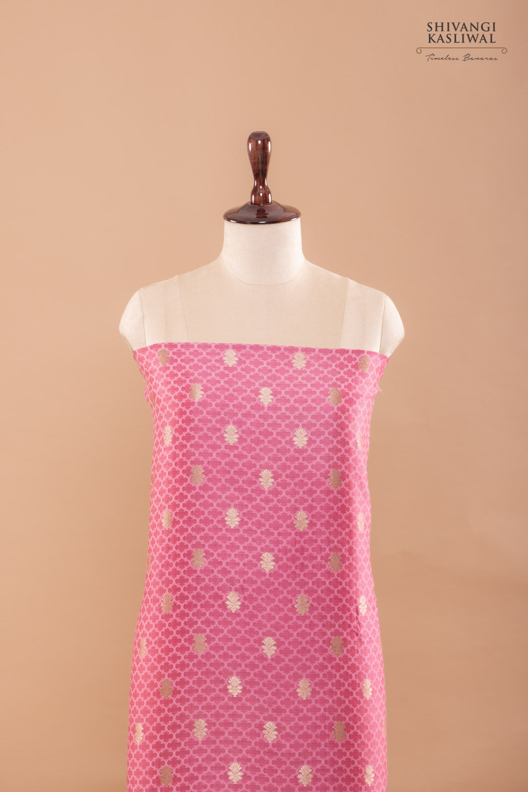 Pink Handwoven Banarasi Chanderi Suit Piece