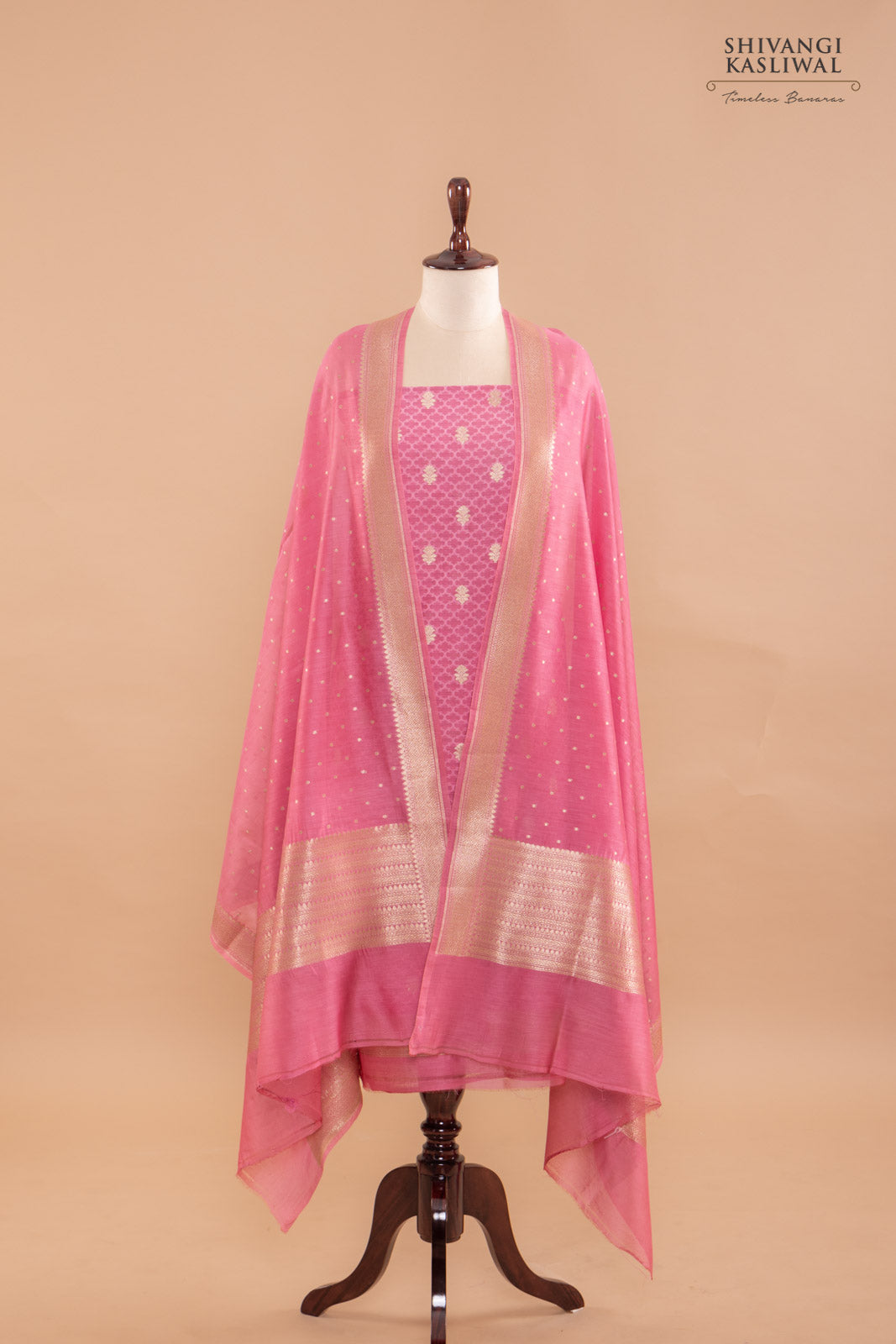 Pink Handwoven Banarasi Chanderi Suit Piece