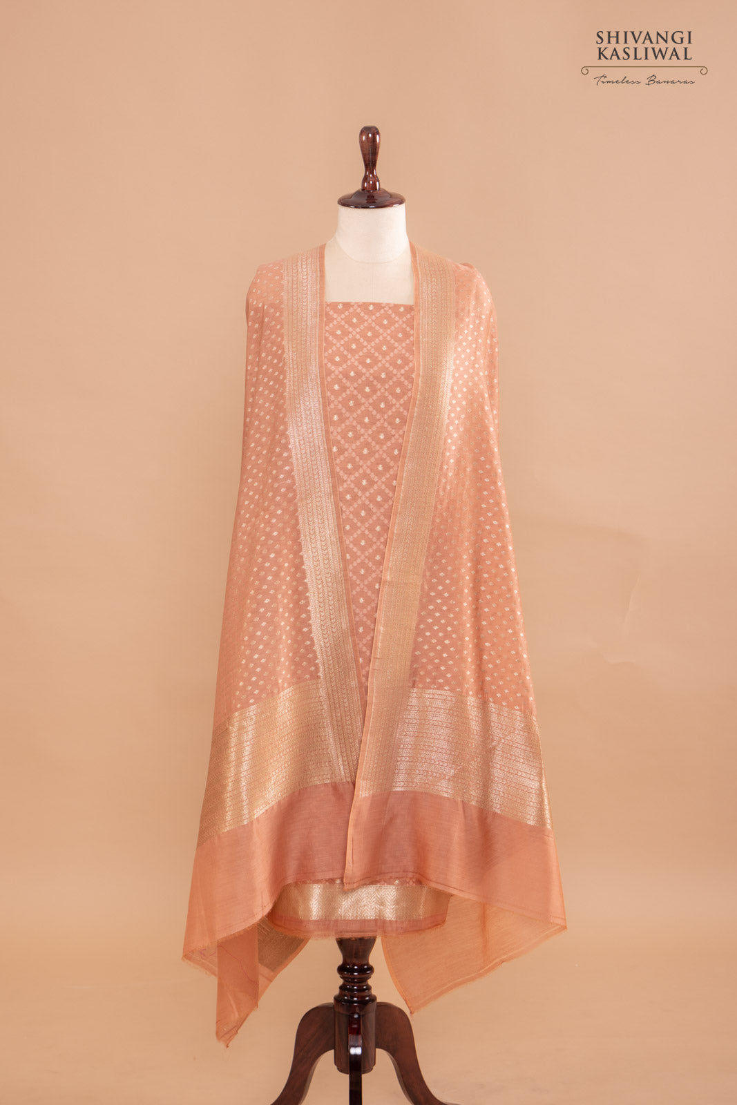 Light Brown Handwoven Banarasi Chanderi Suit Piece