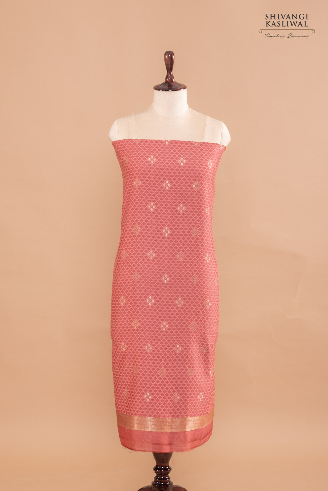 Pink Handwoven Banarasi Chanderi Suit Piece