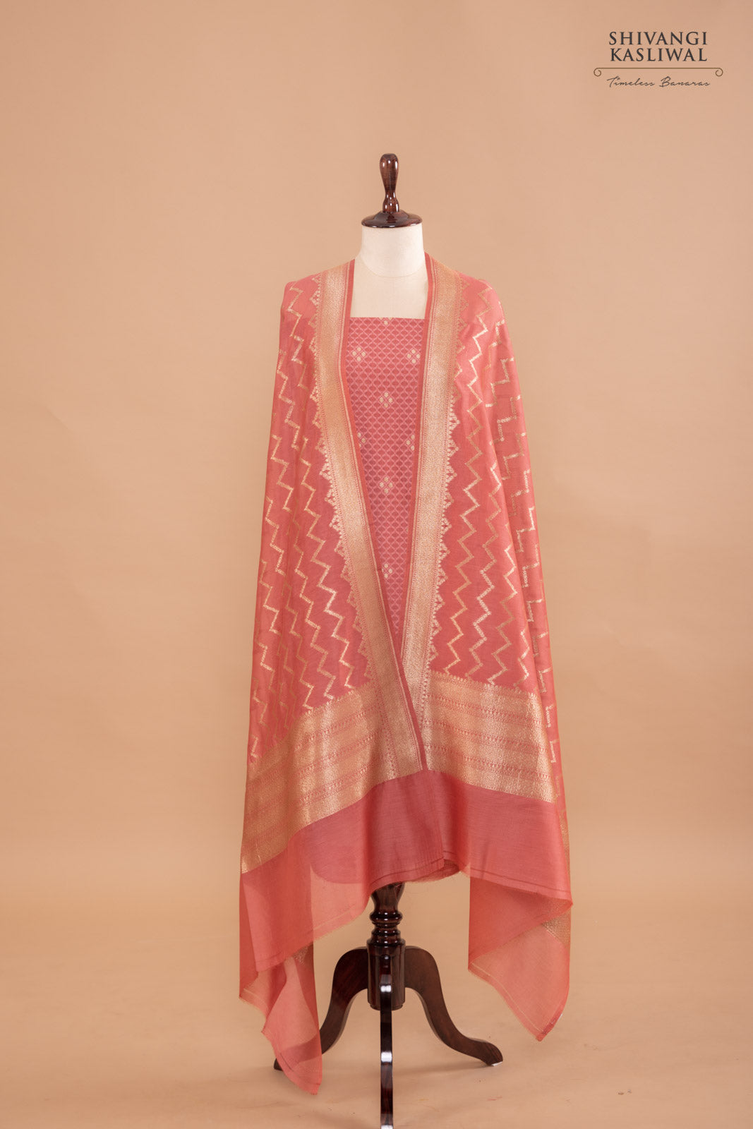 Pink Handwoven Banarasi Chanderi Suit Piece