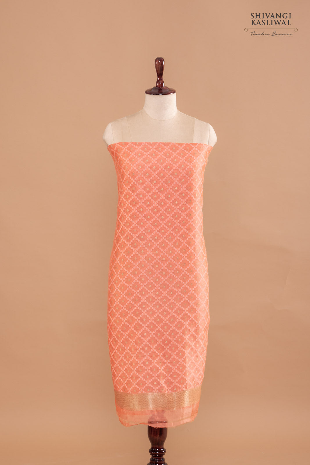 Peach Handwoven Banarasi Chanderi Suit Piece