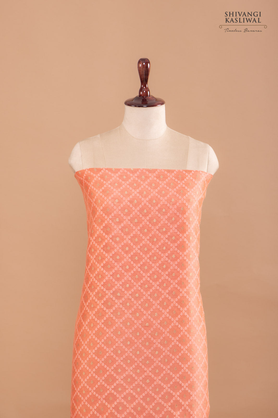Peach Handwoven Banarasi Chanderi Suit Piece