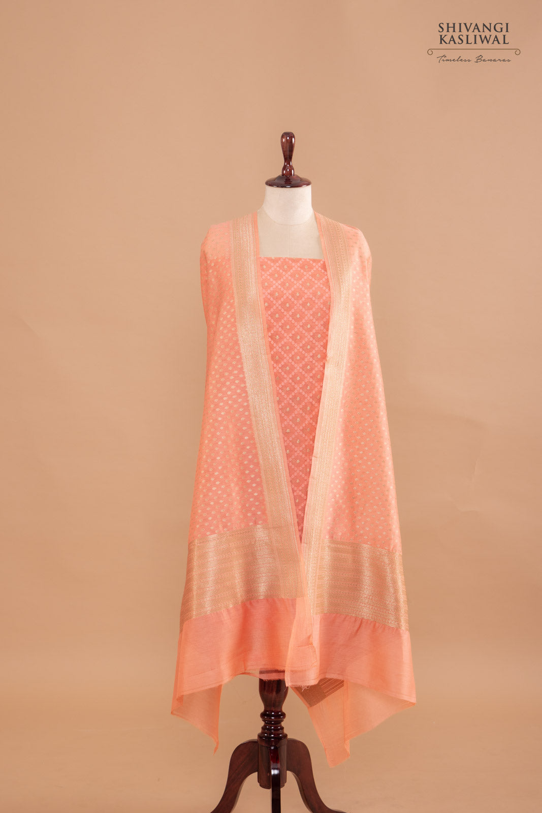 Peach Handwoven Banarasi Chanderi Suit Piece