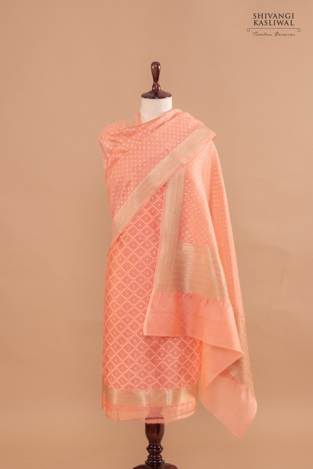 Peach Handwoven Banarasi Chanderi Suit Piece