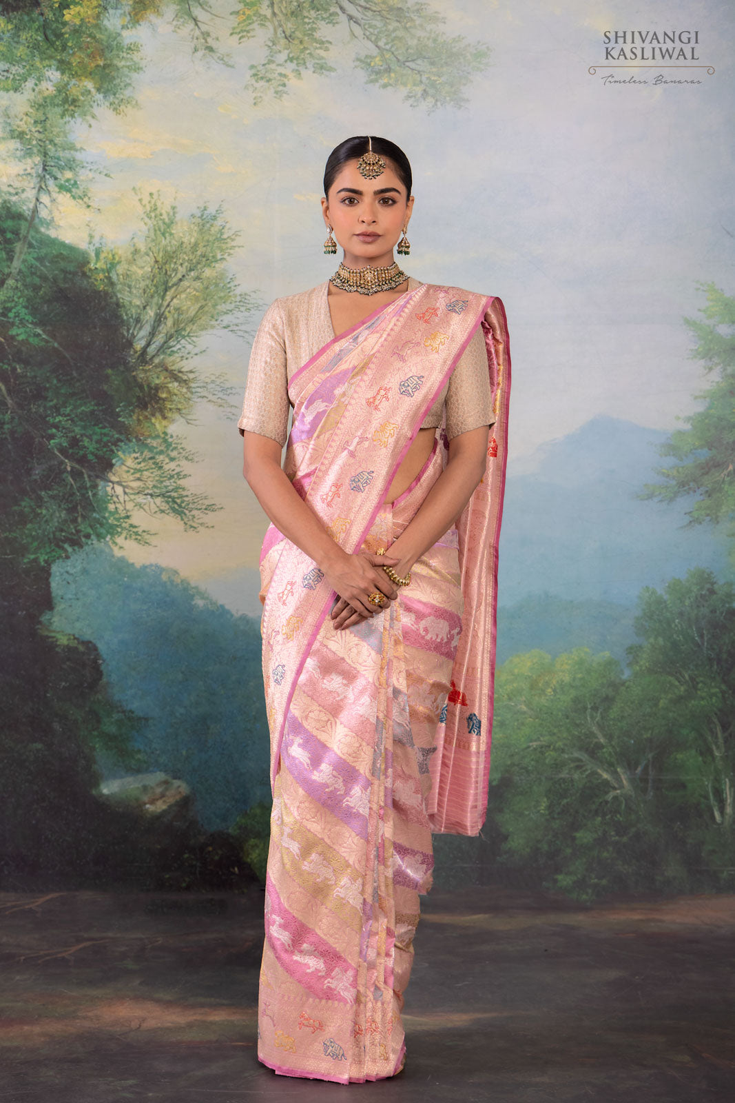 Pastel Rangkat Handwoven Banarasi Kadhua Silk Saree