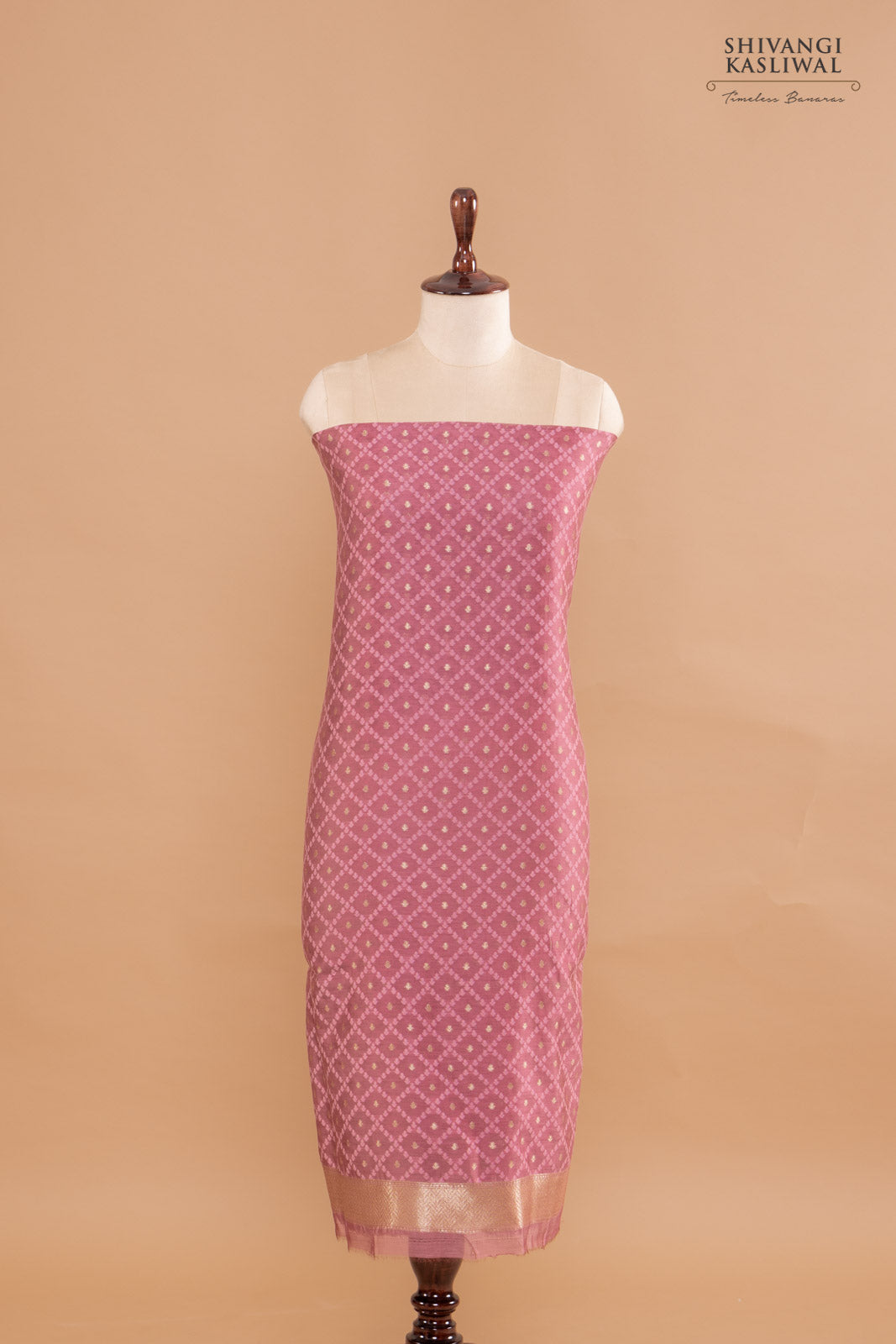 Onion Pink Handwoven Banarasi Chanderi Suit Piece