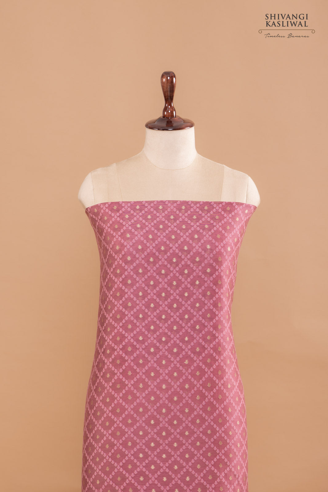 Onion Pink Handwoven Banarasi Chanderi Suit Piece