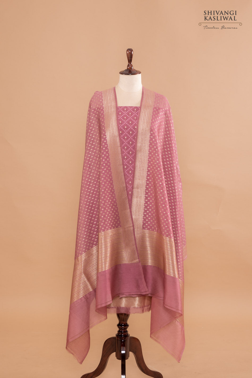 Onion Pink Handwoven Banarasi Chanderi Suit Piece