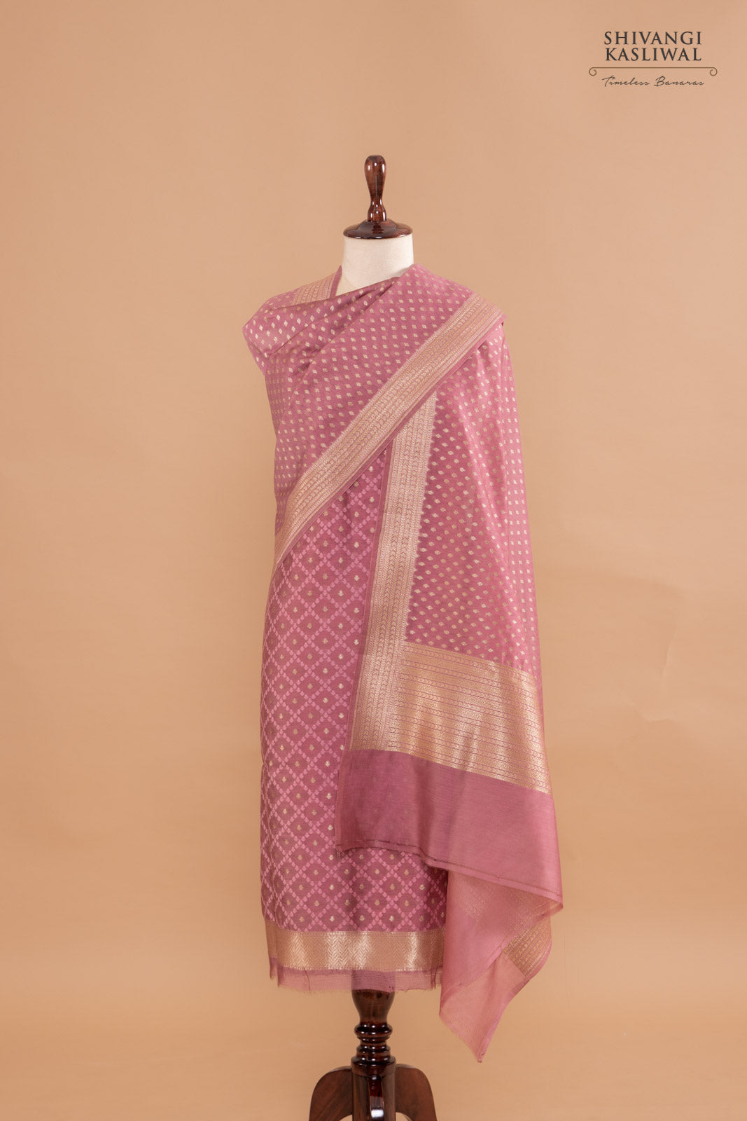 Onion Pink Handwoven Banarasi Chanderi Suit Piece