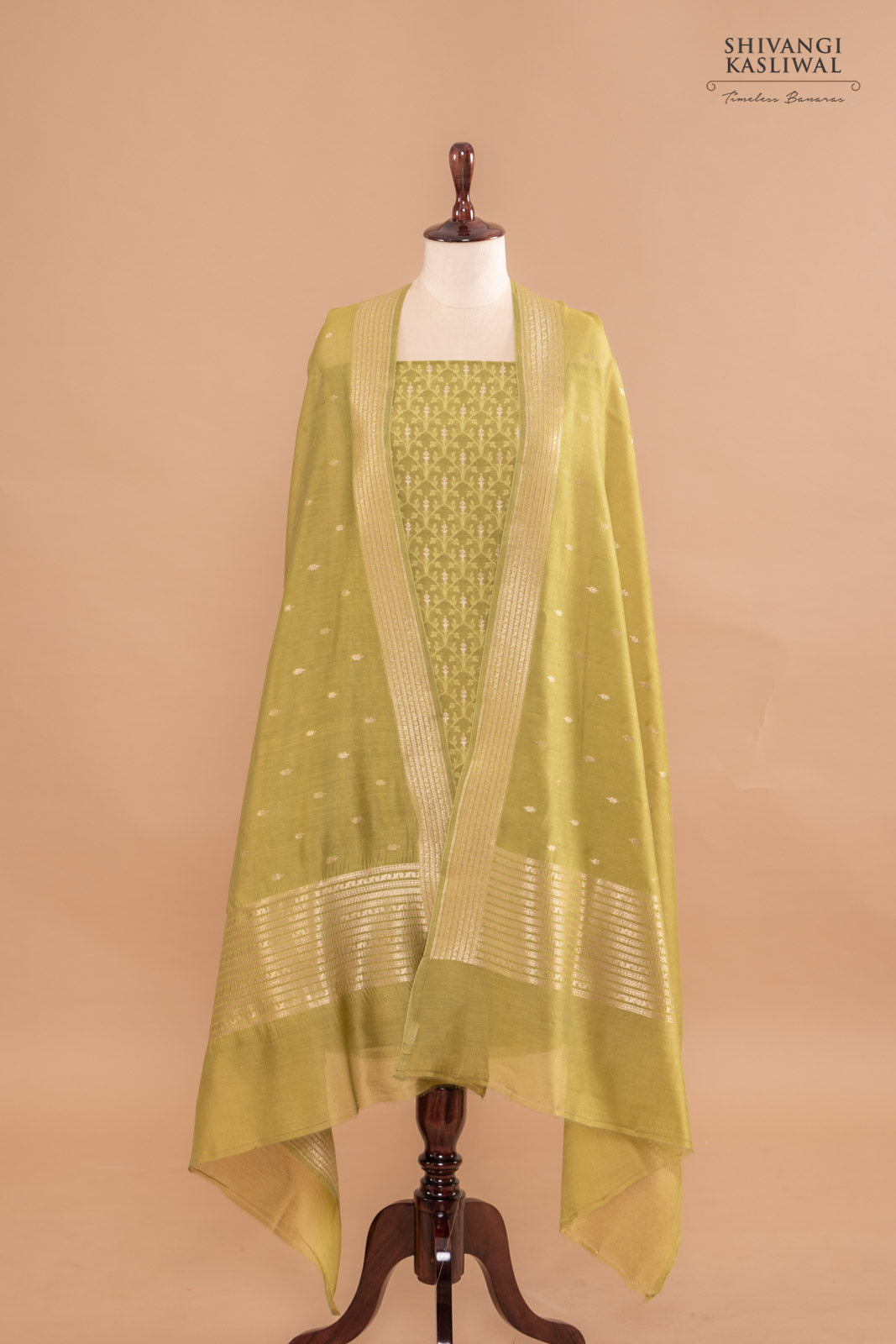 Green Handwoven Banarasi Chanderi Suit Piece