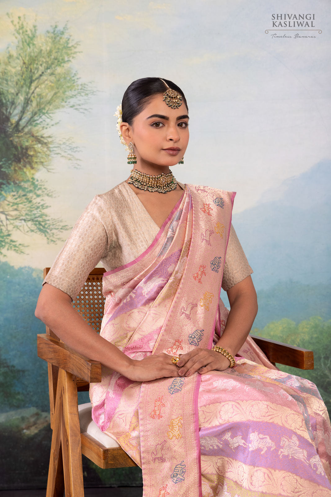 Pastel Rangkat Handwoven Banarasi Kadhua Silk Saree