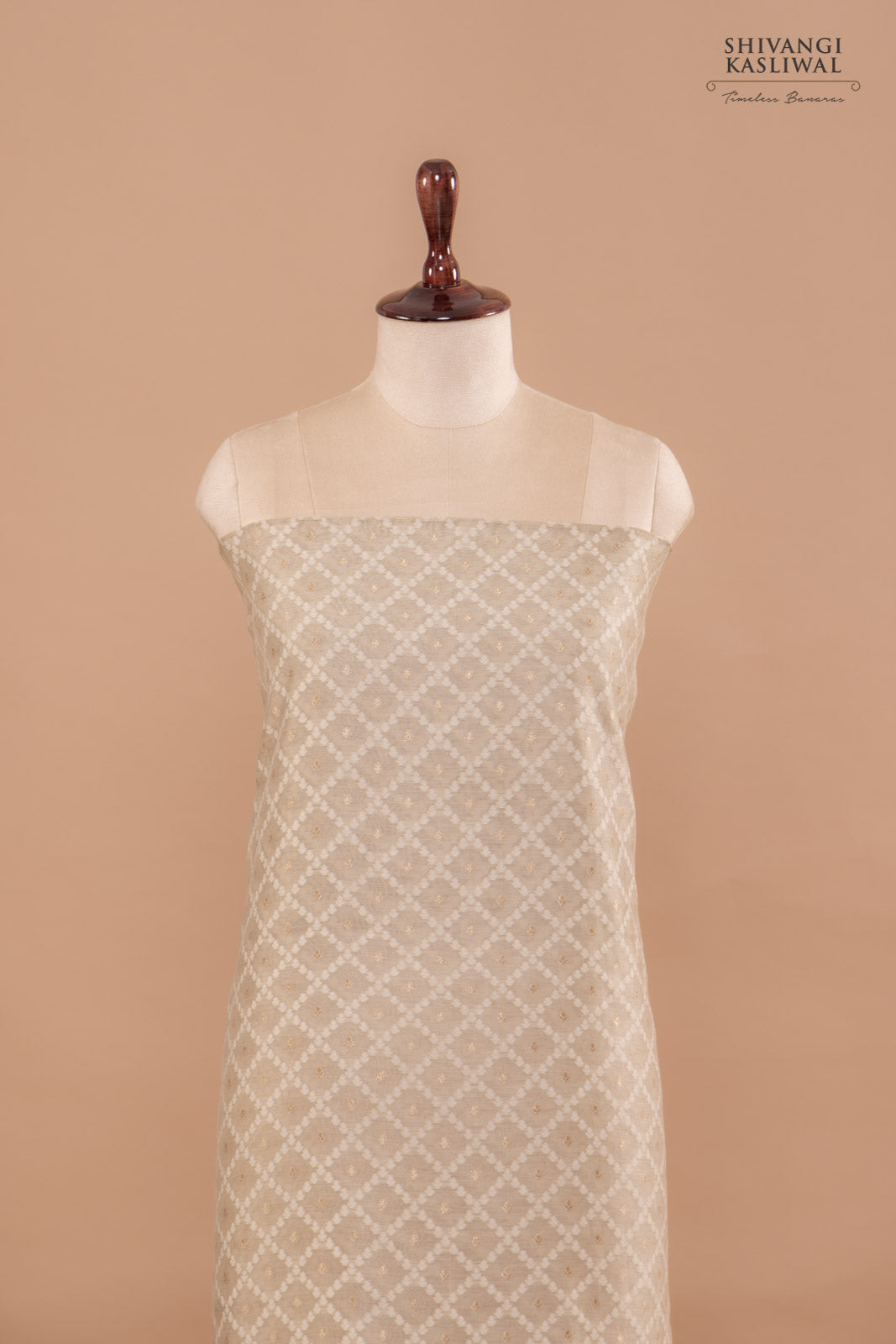 Beige Handwoven Banarasi Chanderi Suit Piece