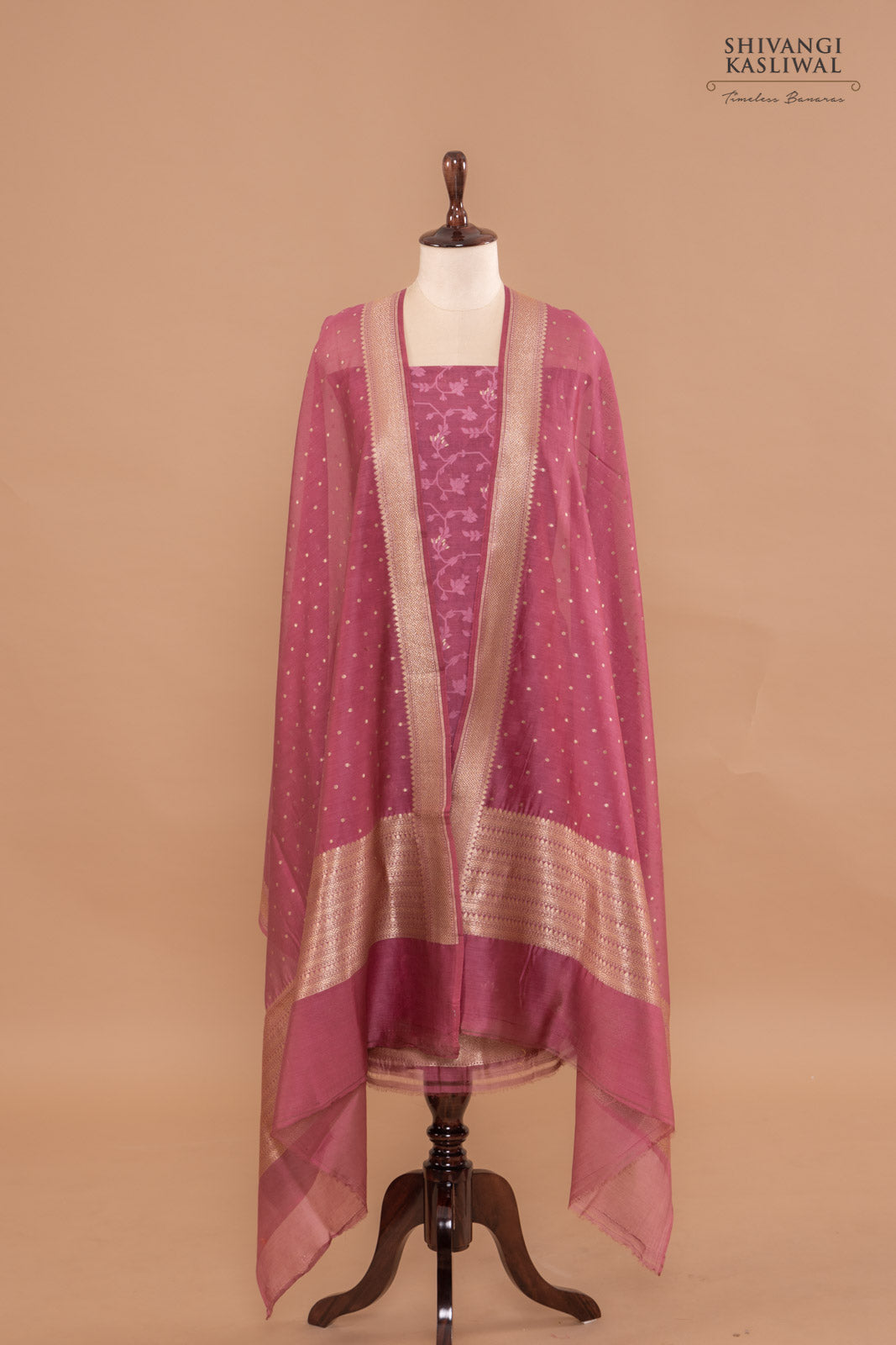 Onion Pink Handwoven Banarasi Chanderi Suit Piece