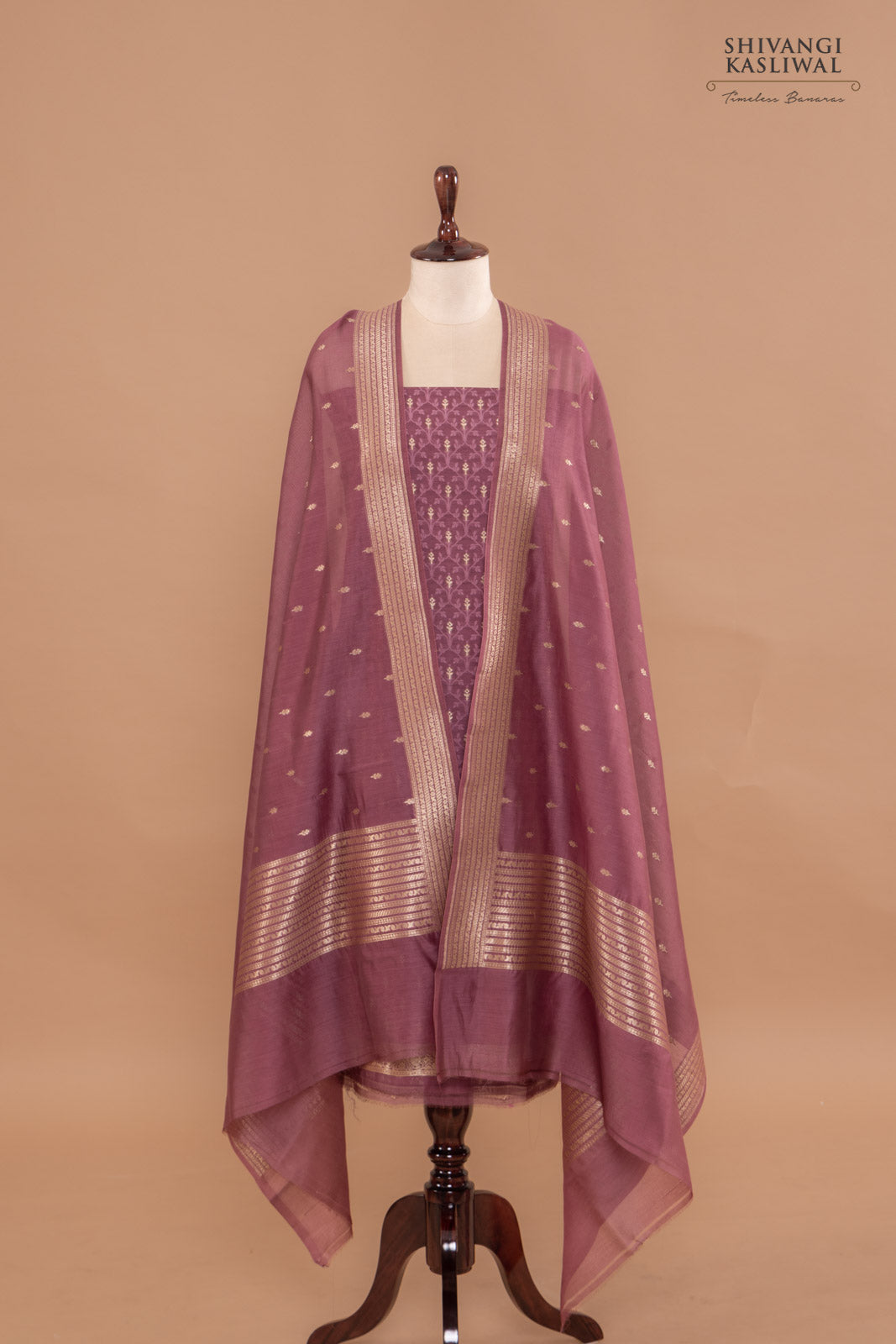 Onion Pink Handwoven Banarasi Chanderi Suit Piece